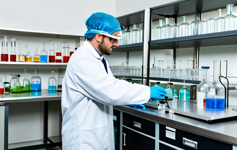 시험 장비의 안전 관리 - Laboratory Safety Check**

"A laboratory researcher, fully clothed in appropriate lab attire includi...