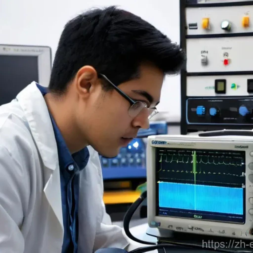 전기회로 실험실 기기 사용법 - 5 kΩ'). In the slightly blurred background, other professional-grade lab equipment such as a power s...