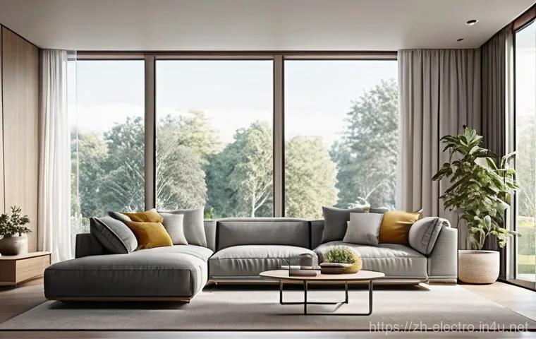 전기 기기 설계 - **AI-Driven Living Room Ambiance: Effortless Comfort**
    A wide shot of a modern, minimalist livin...