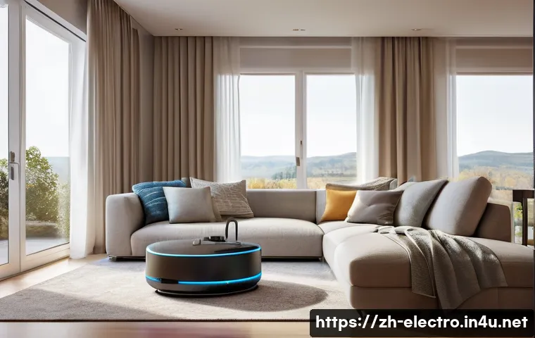 자동 제어 시스템 개론 - **Prompt:** A cozy and inviting modern living room showcasing seamless smart home integration. Soft,...