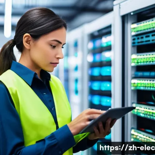 전기공학의 통신 산업 응용 - An electrical engineer, a woman in her late 30s, wearing a clean, modern safety vest over a professi...