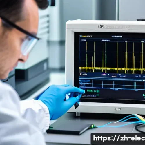 임피던스 분석기 - A highly detailed close-up view of a modern impedance analyzer instrument in a clean laboratory sett...