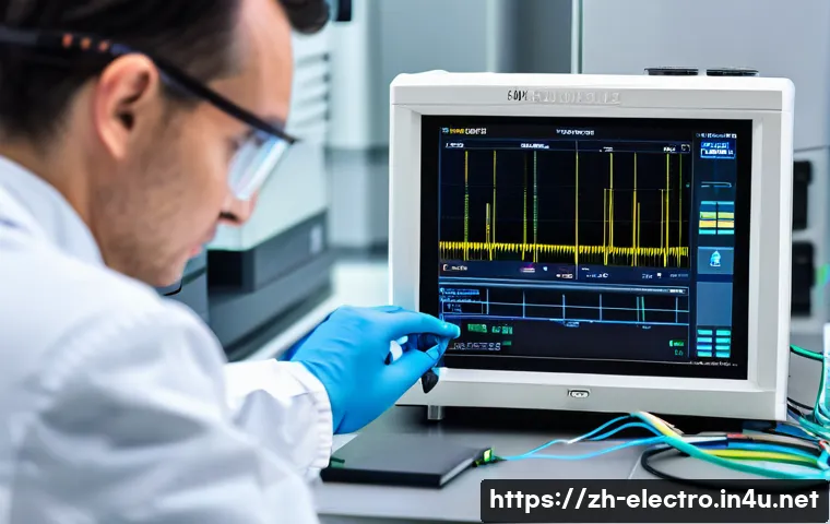 임피던스 분석기 - A highly detailed close-up view of a modern impedance analyzer instrument in a clean laboratory sett...