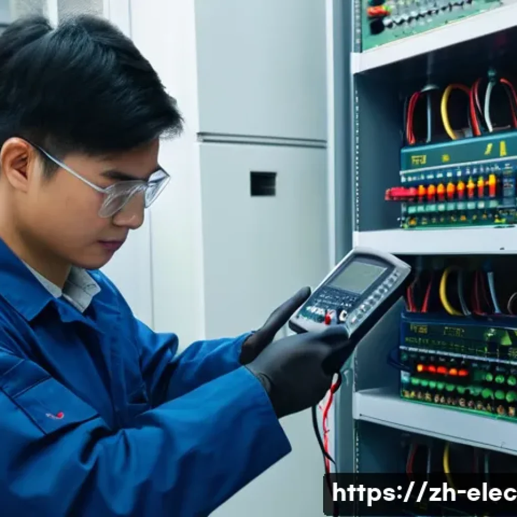 전력 시스템 실험 - A detailed laboratory scene showing a modern electrical power systems experiment setup: prominently ...