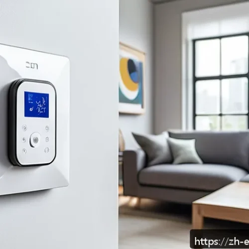 에너지 절약 기법 - A modern smart home living room scene showcasing energy-saving technology: a sleek smart socket plug...