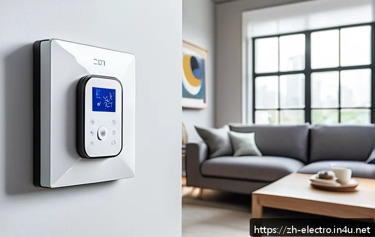 에너지 절약 기법 - A modern smart home living room scene showcasing energy-saving technology: a sleek smart socket plug...