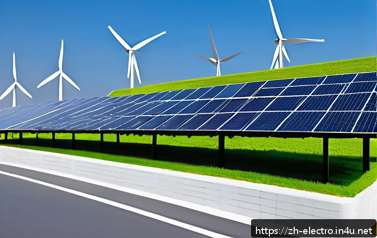 에너지 시스템 - A futuristic smart green energy control center featuring interconnected solar panels and wind turbin...